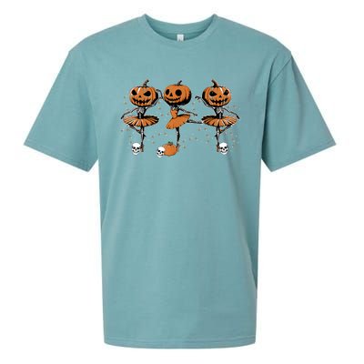 Ballet Ballerina Pumpkin Skeletons Halloween Sueded Cloud Jersey T-Shirt