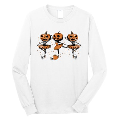 Ballet Ballerina Pumpkin Skeletons Halloween Long Sleeve Shirt