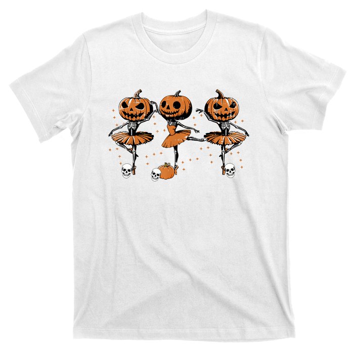 Ballet Ballerina Pumpkin Skeletons Halloween T-Shirt