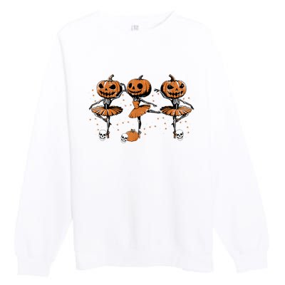 Ballet Ballerina Pumpkin Skeletons Halloween Premium Crewneck Sweatshirt