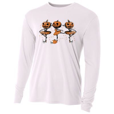 Ballet Ballerina Pumpkin Skeletons Halloween Cooling Performance Long Sleeve Crew