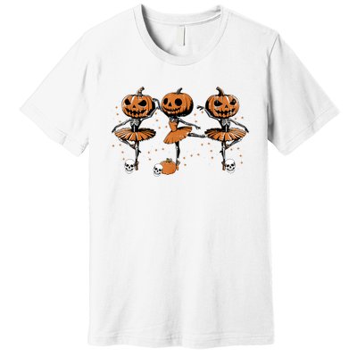 Ballet Ballerina Pumpkin Skeletons Halloween Premium T-Shirt