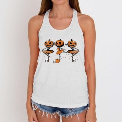 Ballet Ballerina Pumpkin Skeletons Halloween Women's Knotted Racerback Tank