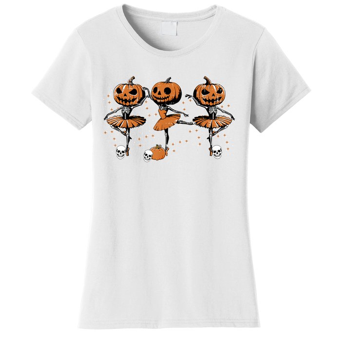 Ballet Ballerina Pumpkin Skeletons Halloween Women's T-Shirt