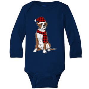 Boxer Buffalo Plaid Boxer Dog Lover Christmas Gift Baby Long Sleeve Bodysuit