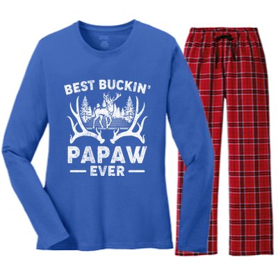 Best Buckin Papaw Ever Deer Hunting Fathers Day Great Gift Women's Long Sleeve Flannel Pajama Set 