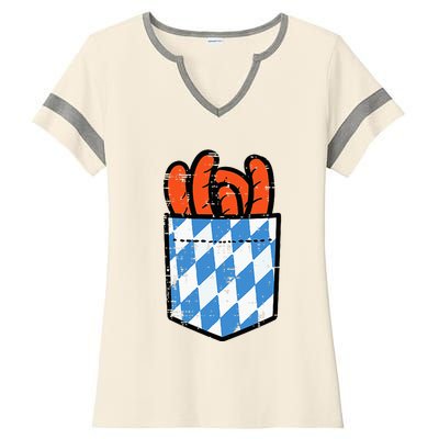 Bavarian Bratwurst Pocket Oktoberfest Costume Ladies Halftime Notch Neck Tee