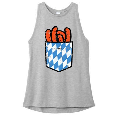 Bavarian Bratwurst Pocket Oktoberfest Costume Ladies PosiCharge Tri-Blend Wicking Tank