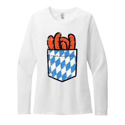 Bavarian Bratwurst Pocket Oktoberfest Costume Womens CVC Long Sleeve Shirt