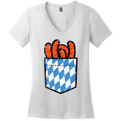 Bavarian Bratwurst Pocket Oktoberfest Costume Women's V-Neck T-Shirt