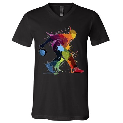 Bowling Bowler paint splash V-Neck T-Shirt