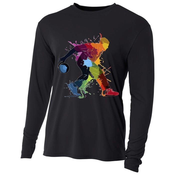 Bowling Bowler paint splash Cooling Performance Long Sleeve Crew