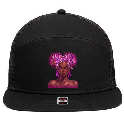 Black Butterfly Pink Ribbon Breast Cancer Warrior Gift 7 Panel Mesh Trucker Snapback Hat