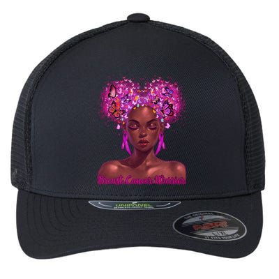 Black Butterfly Pink Ribbon Breast Cancer Warrior Gift Flexfit Unipanel Trucker Cap