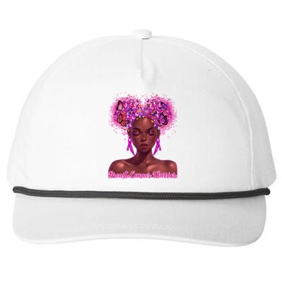 Black Butterfly Pink Ribbon Breast Cancer Warrior Gift Snapback Five-Panel Rope Hat