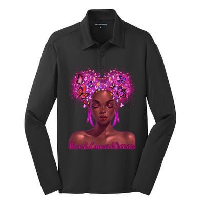 Black Butterfly Pink Ribbon Breast Cancer Warrior Gift Silk Touch Performance Long Sleeve Polo