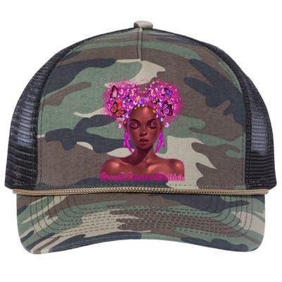 Black Butterfly Pink Ribbon Breast Cancer Warrior Gift Retro Rope Trucker Hat Cap