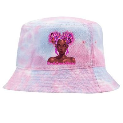 Black Butterfly Pink Ribbon Breast Cancer Warrior Gift Tie-Dyed Bucket Hat