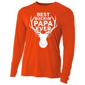 Best Buckin Papa Ever Funny Deer Hunter Fathers Day Hunting Gift Cooling Performance Long Sleeve Crew