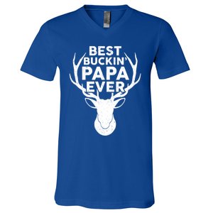 Best Buckin Papa Ever Funny Deer Hunter Fathers Day Hunting Gift V-Neck T-Shirt