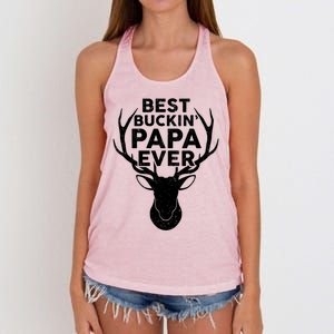 Best Buckin Papa Ever Funny Deer Hunter Fathers Day Hunting Gift Women's Knotted Racerback Tank