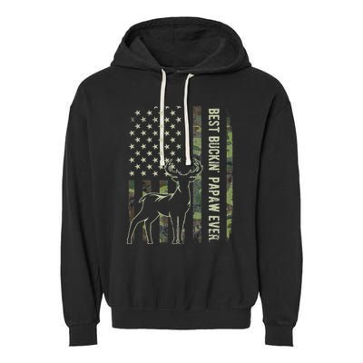 Best Buckin Papaw Camo American Flag Deer Hunting Gift Garment-Dyed Fleece Hoodie