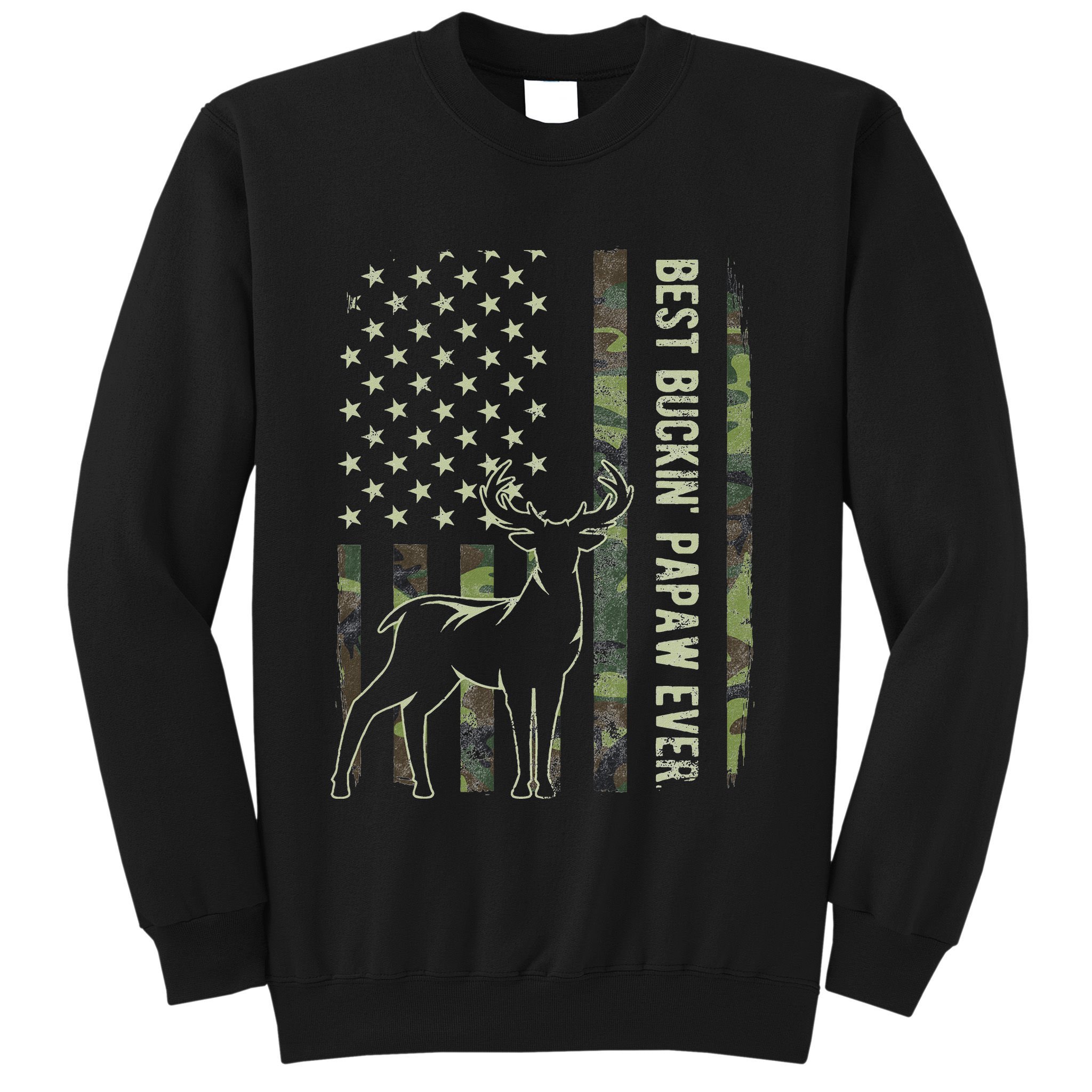 Best Buckin Papaw Camo American Flag Deer Hunting Gift Sweatshirt