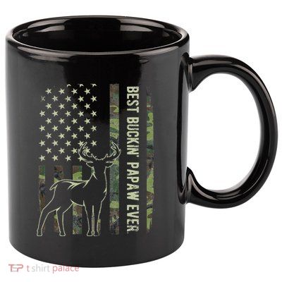 Best Buckin Papaw Camo American Flag Deer Hunting Gift 11oz C Handle Ceramic Mug