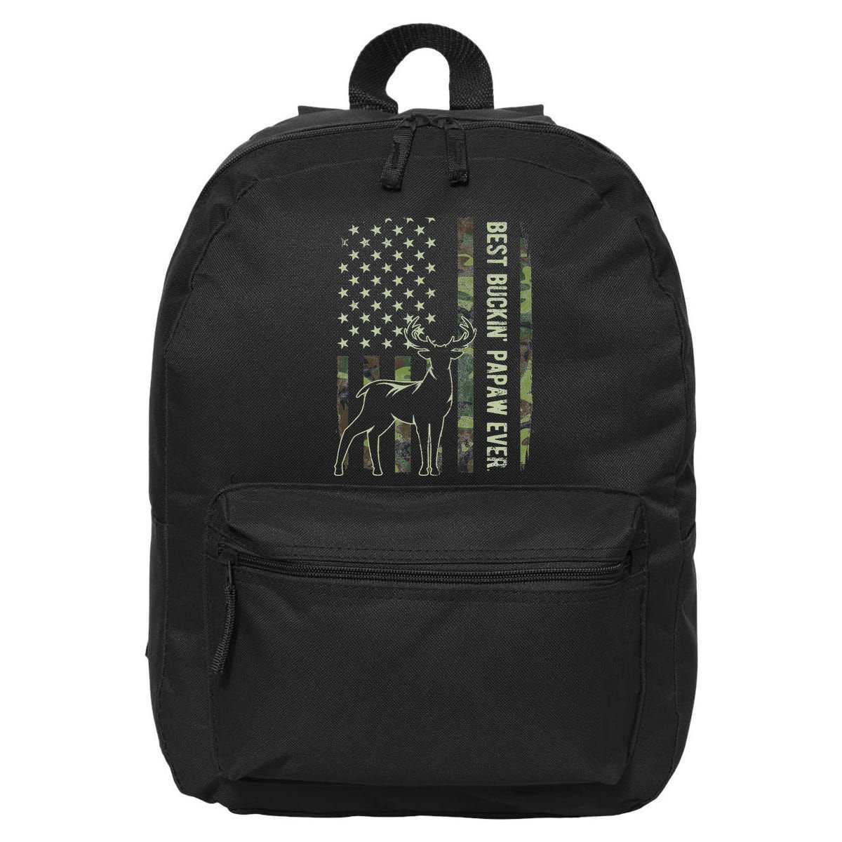 Best Buckin Papaw Camo American Flag Deer Hunting Gift 16 in Basic Backpack