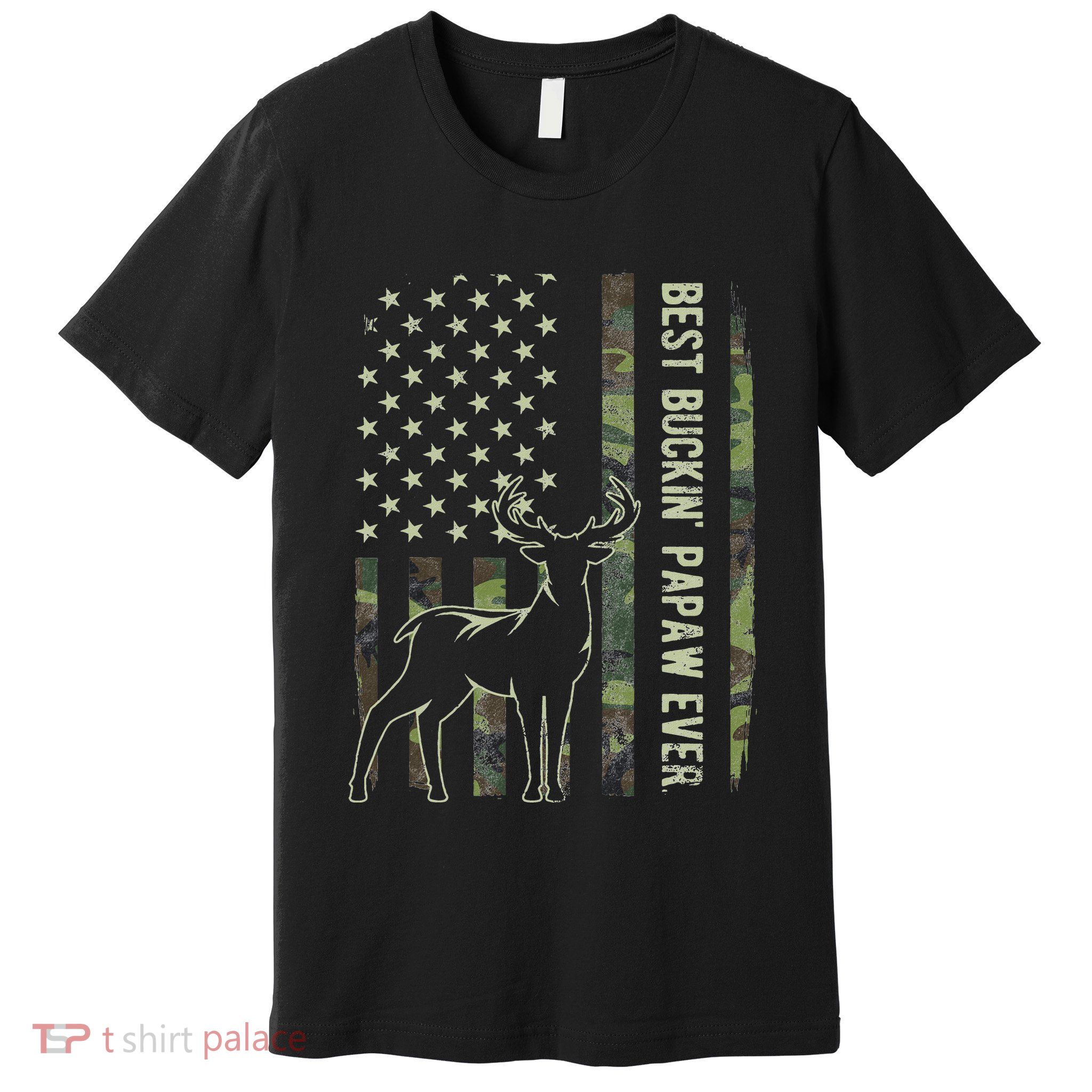 Best Buckin Papaw Camo American Flag Deer Hunting Gift Premium T-Shirt