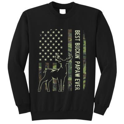 Best Buckin Papaw Camo American Flag Deer Hunting Gift Tall Sweatshirt
