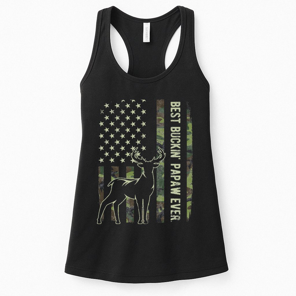 Best Buckin Papaw Camo American Flag Deer Hunting Gift Womens Tank Top
