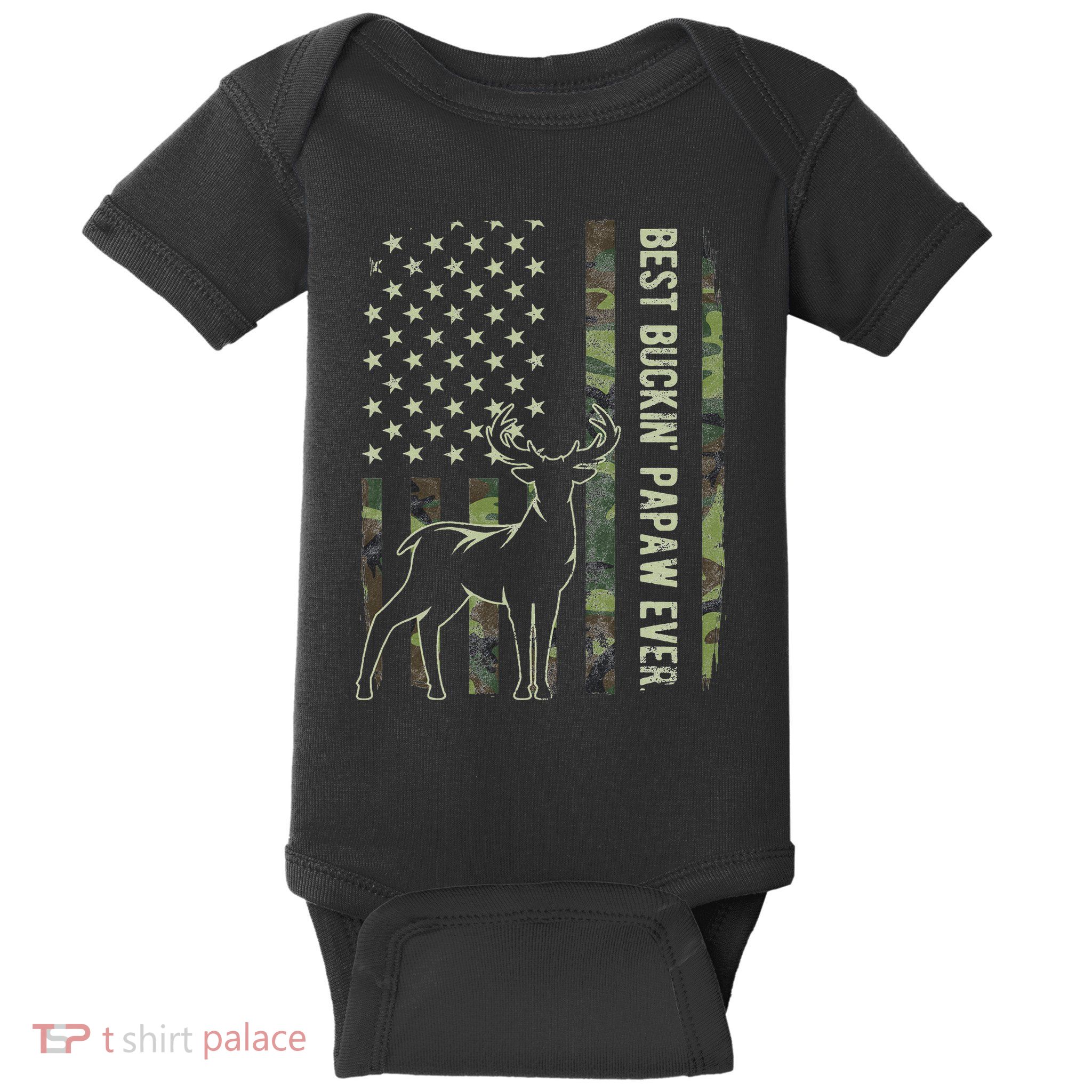 Best Buckin Papaw Camo American Flag Deer Hunting Gift Baby Bodysuit