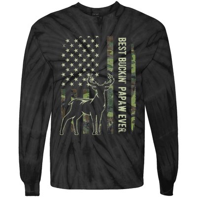 Best Buckin Papaw Camo American Flag Deer Hunting Gift Tie-Dye Long Sleeve Shirt