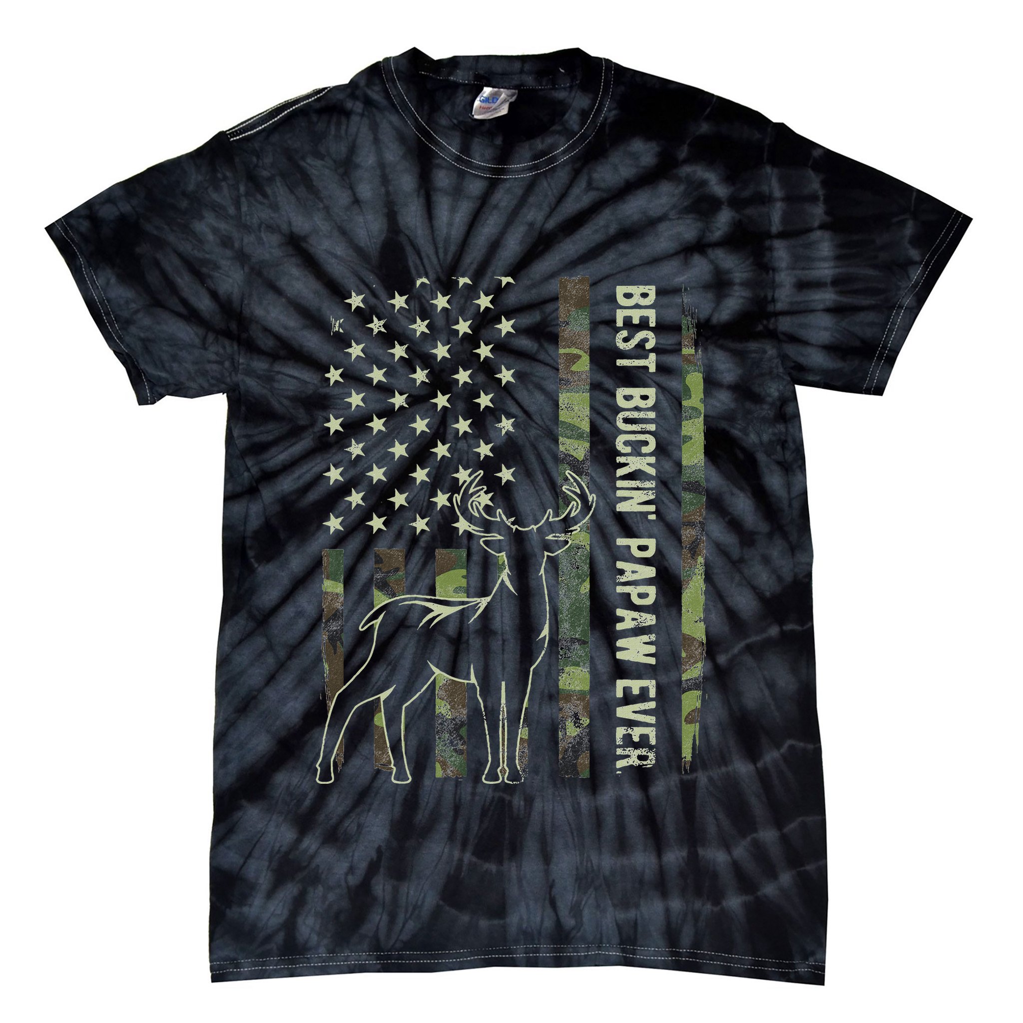 Best Buckin Papaw Camo American Flag Deer Hunting Gift Tie-Dye T-Shirt