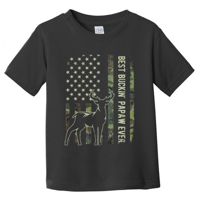 Best Buckin Papaw Camo American Flag Deer Hunting Gift Toddler T-Shirt