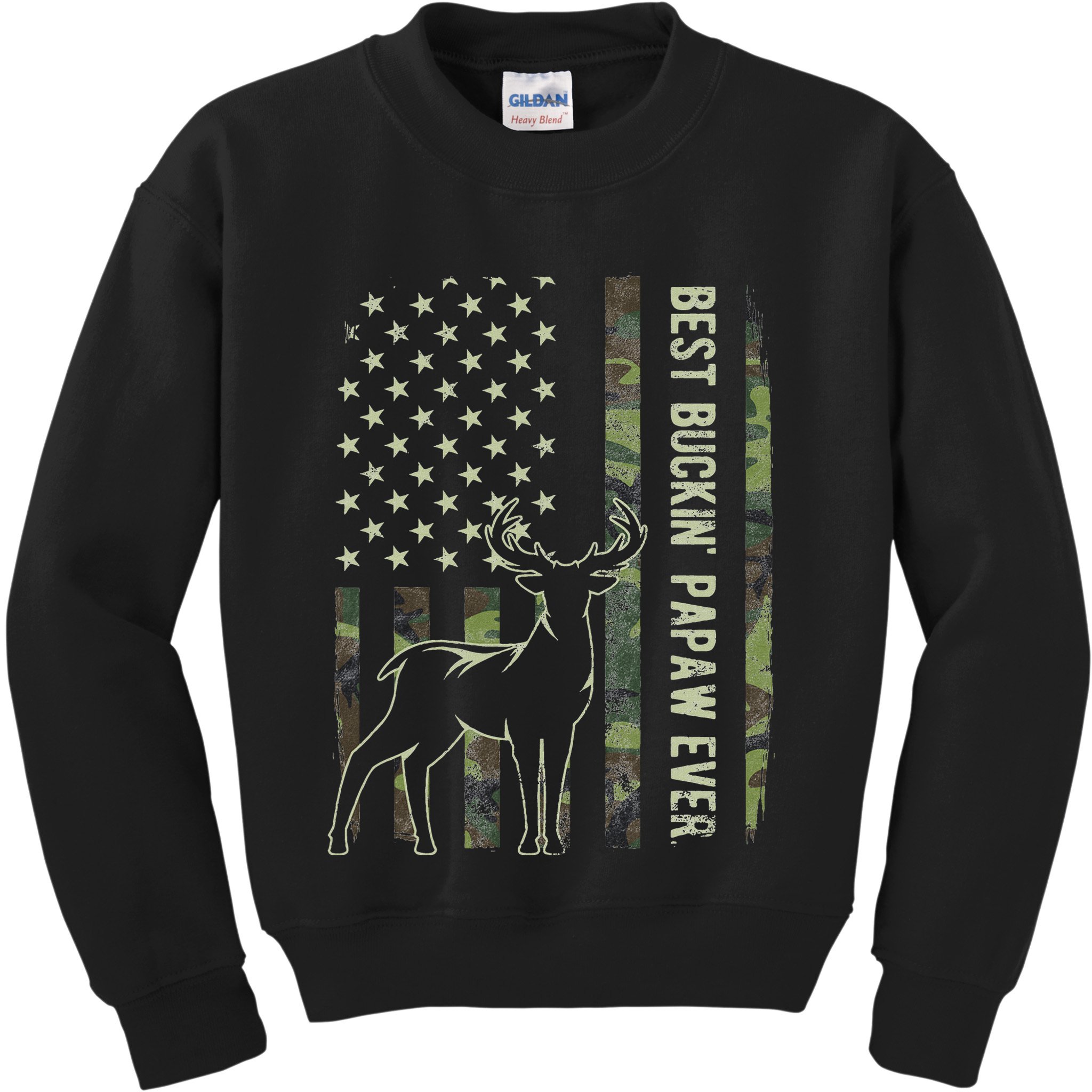 Best Buckin Papaw Camo American Flag Deer Hunting Gift Kids Sweatshirt