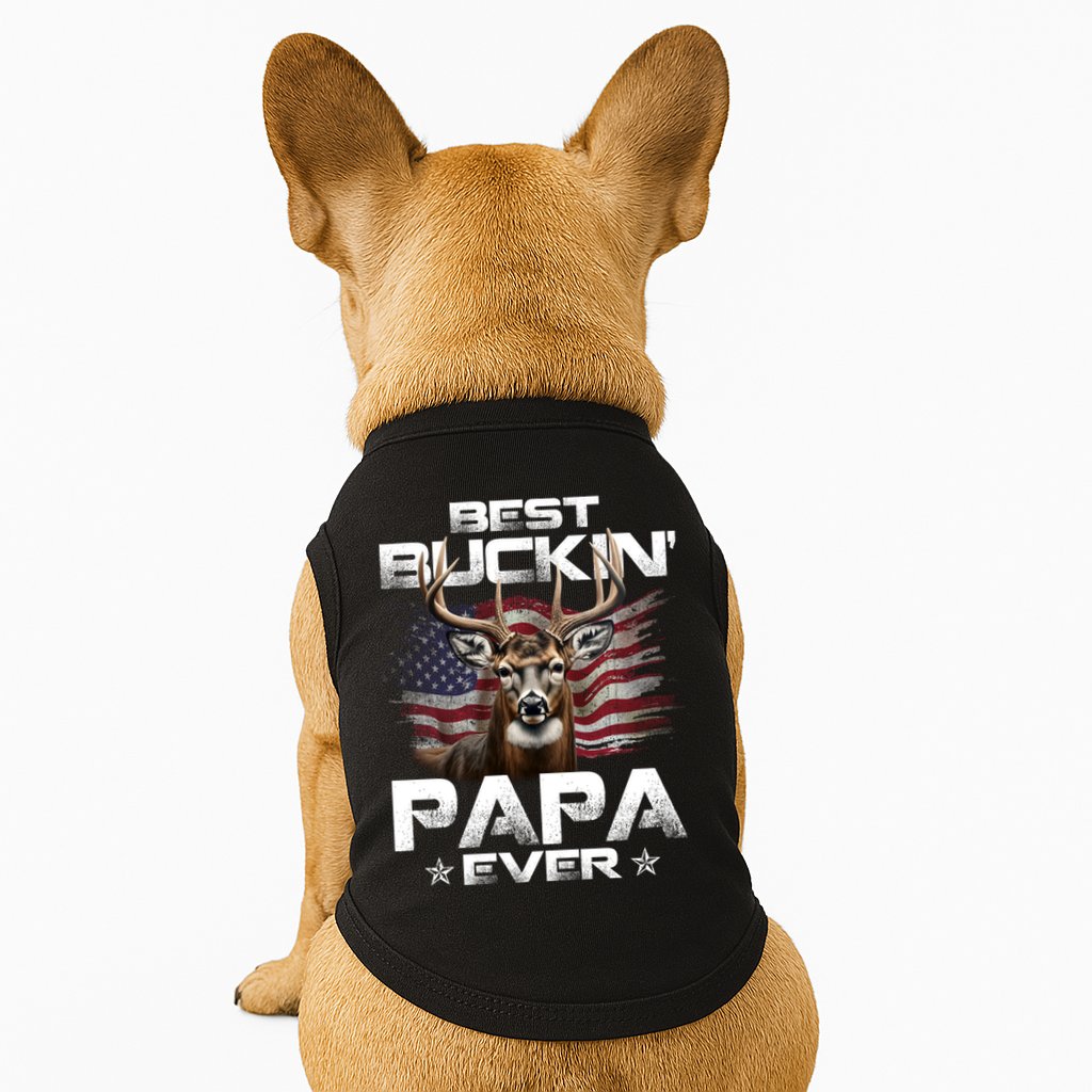 Best Buckin Papa Ever Usa Flag Deer Hunting FatherS Day Doggie Tank