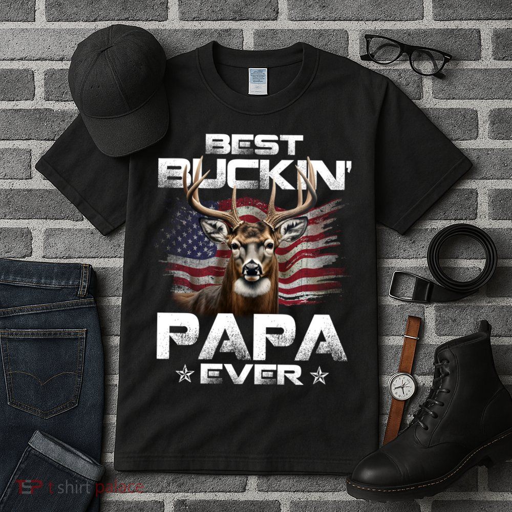 Best Buckin Papa Ever Usa Flag Deer Hunting FatherS Day Tall T-Shirt