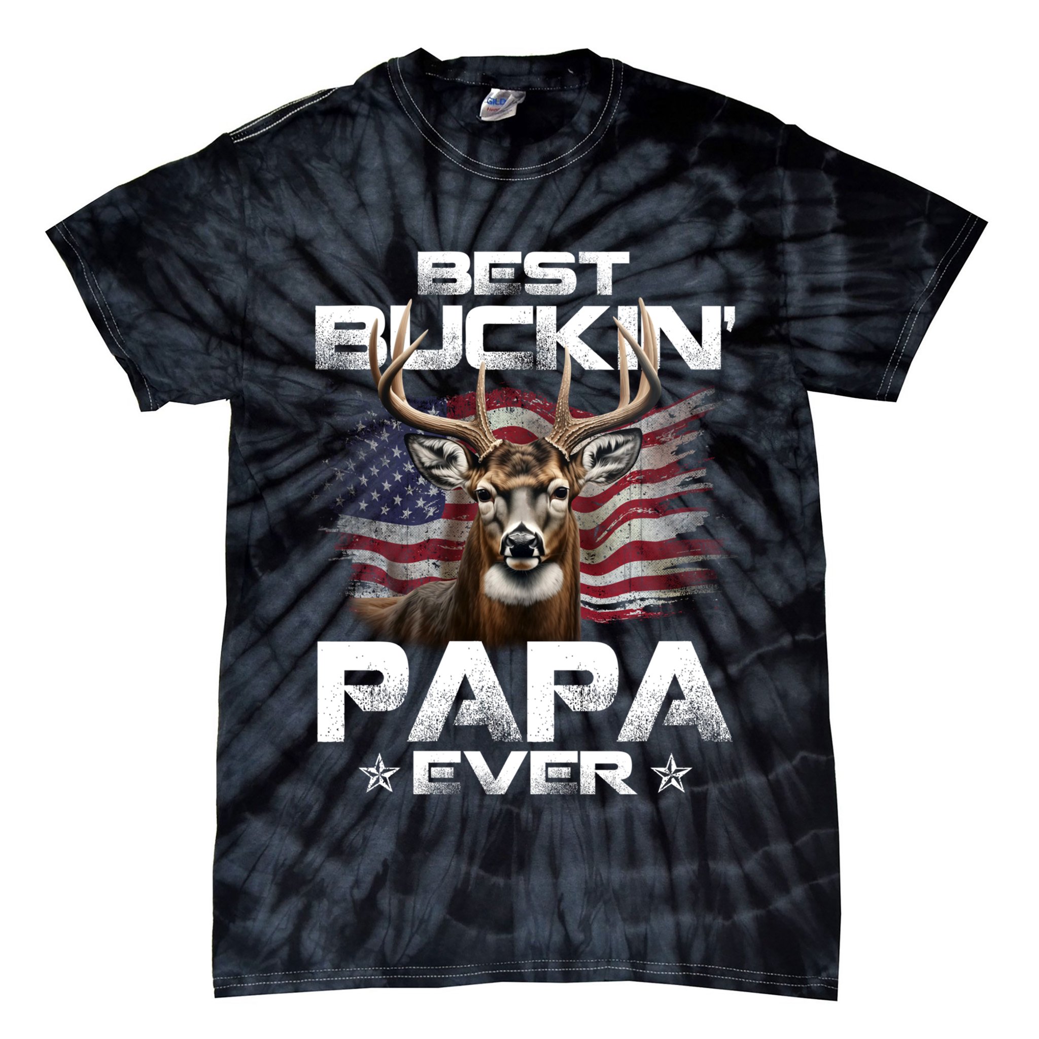 Best Buckin Papa Ever Usa Flag Deer Hunting FatherS Day Tie-Dye T-Shirt