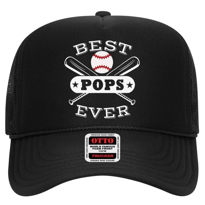 Best Baseball Pops Grandson Ball Sports Player Grandfather High Crown Mesh Back Trucker Hat