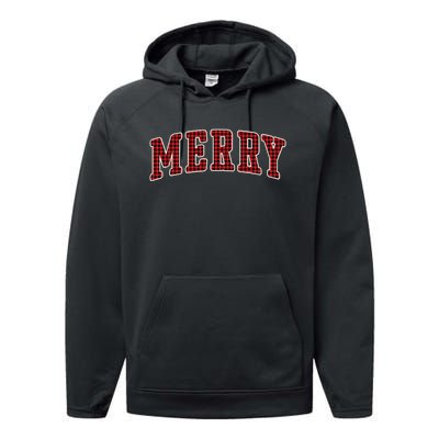 Black Buffalo Plaid Merry Christmas Performance Fleece Hoodie