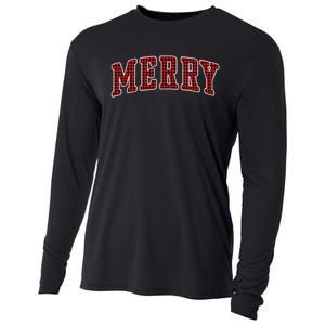 Black Buffalo Plaid Merry Christmas Cooling Performance Long Sleeve Crew