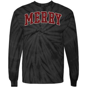 Black Buffalo Plaid Merry Christmas Tie-Dye Long Sleeve Shirt