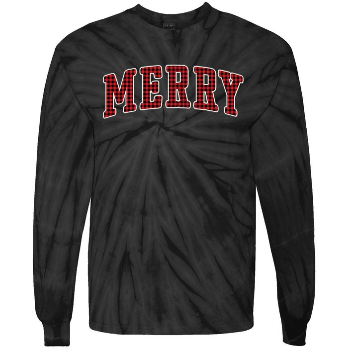 Black Buffalo Plaid Merry Christmas Tie-Dye Long Sleeve Shirt