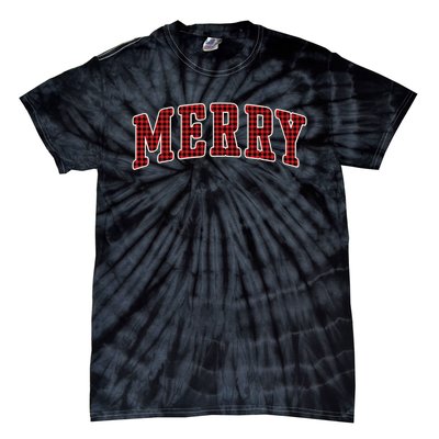 Black Buffalo Plaid Merry Christmas Tie-Dye T-Shirt