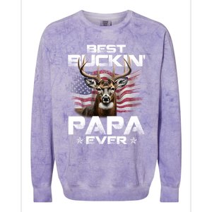 Best Buckin Papa Ever Usa Flag Deer Hunting FatherS Day Great Gift Colorblast Crewneck Sweatshirt