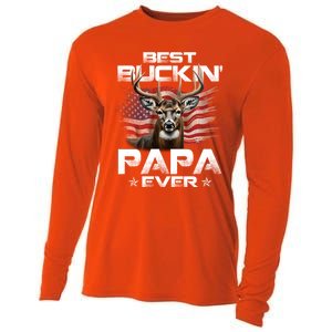 Best Buckin Papa Ever Usa Flag Deer Hunting FatherS Day Great Gift Cooling Performance Long Sleeve Crew