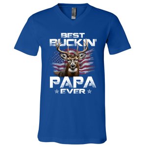 Best Buckin Papa Ever Usa Flag Deer Hunting FatherS Day Great Gift V-Neck T-Shirt