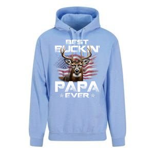 Best Buckin Papa Ever Usa Flag Deer Hunting FatherS Day Great Gift Unisex Surf Hoodie